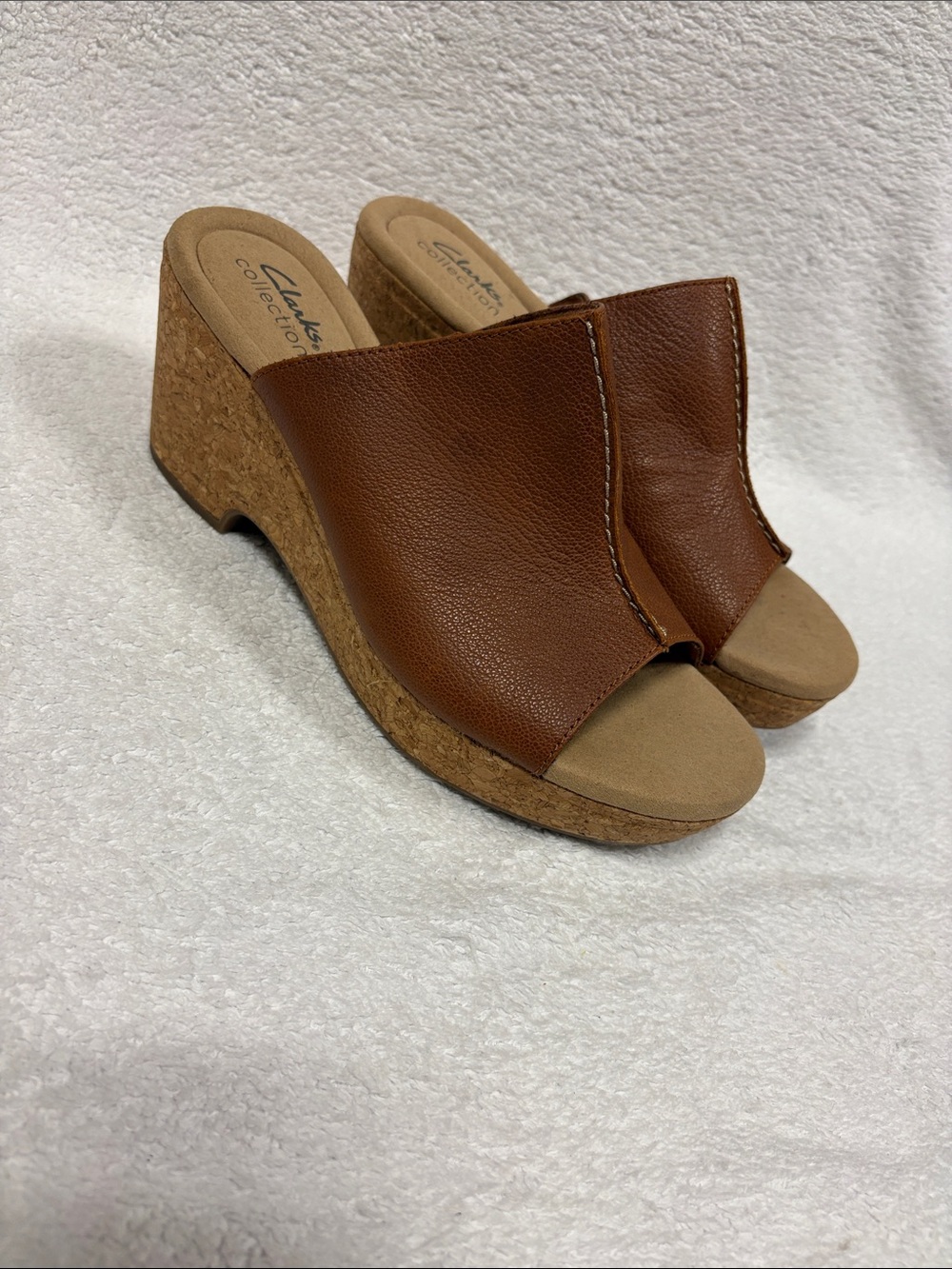 Clarks Giselle Brown Leather Cork Wedge Slide Mules size 9
